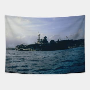 HMS Hermes aircraft carrier docked somewhere in the Med in the 1960s Tapestry