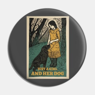 Just a girl and her dog, vintage, retro illustration Pin