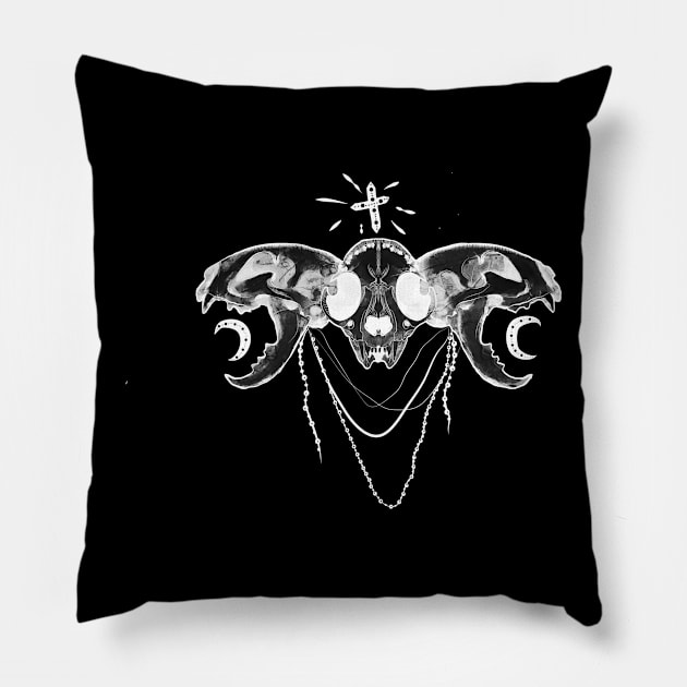 Cat Skulls BLACK AND WHITE Pillow by nazzcat