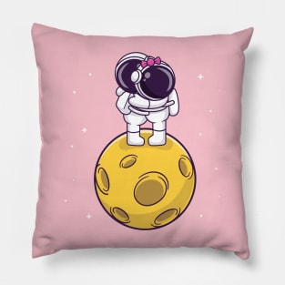 Cute Couple Astronaut Hug On Moon Cartoon Pillow