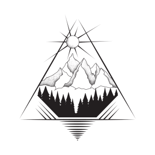 Vintage Minimalist Mountain Landscape Line Art T-Shirt