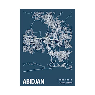 Abidjan Blueprint Street Map, Abidjan Colour Map Prints T-Shirt