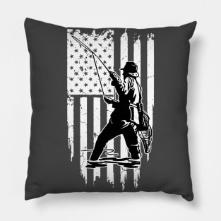 Fisherman with American Flag Pillow