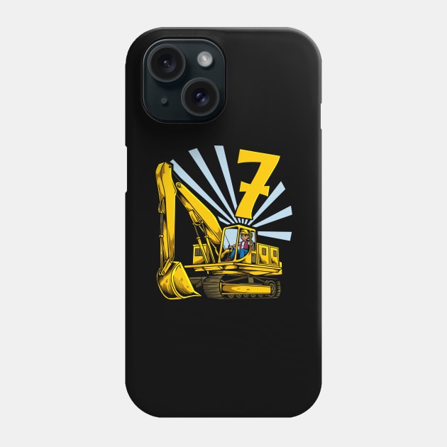 Excavator 7 year old birthday Phone Case by Modern Medieval Design