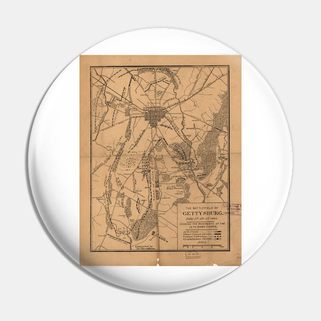 Vintage Map of The Gettysburg Battlefield (1863) 4 Pin by Bravuramedia