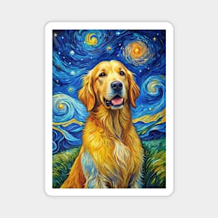 Golden Retriever Dog Breed Painting in a Van Gogh Starry Night Art Style Magnet