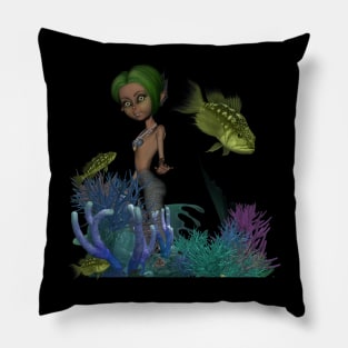 Little mermaid in the deep ocean Pillow