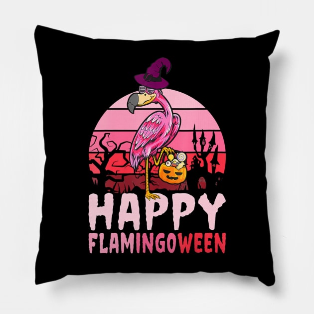 Funny Halloween Flamingo Witch Flamingoween Pillow by mccloysitarh