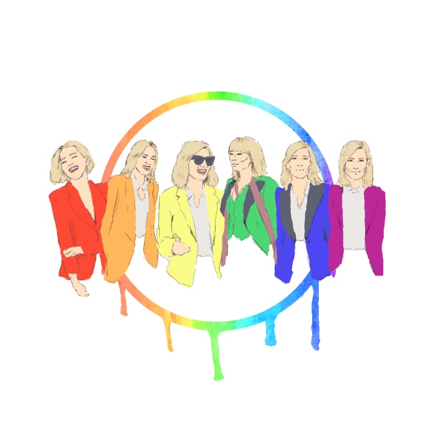 Cate Blanchett - Rainbow Pride Flag with Watercolour by brainbag