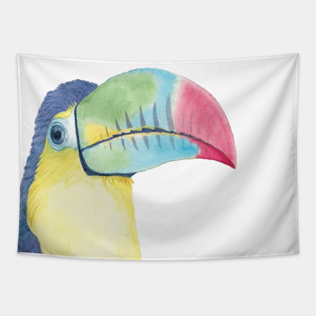 Watercolor keel-billed toucan painting bird Tapestry by Perroquets numériques