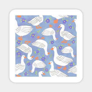 Geese in The meadow - soft blues Magnet