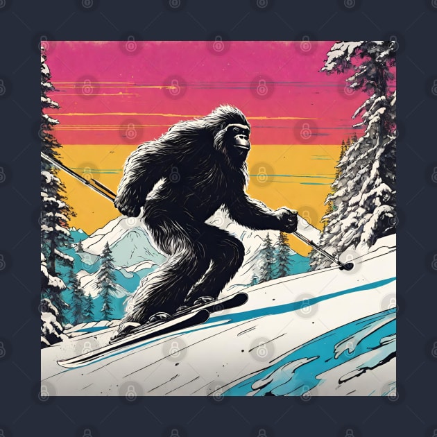 Funny Bigfoot Skiing Dad Across Mountains Winter Sports by DaysuCollege