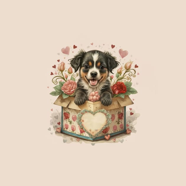 Cute Puppy in a candy box illustration by byNIKA