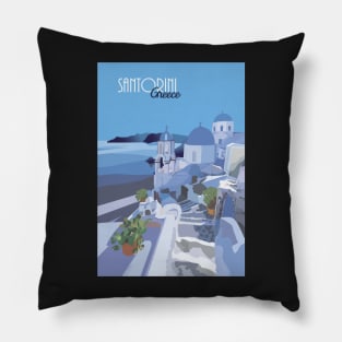 Santorini Greek Summer Holiday Illustration Pillow