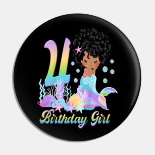 Kids Four 4Th Birthday 4 Year Old Girl African American Mermaid Pin