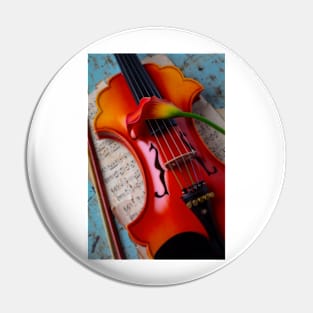 Orange Calla Lily On Baroque Violin Pin