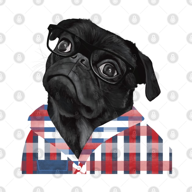 Cute Black Pug With Glasses by Suneldesigns