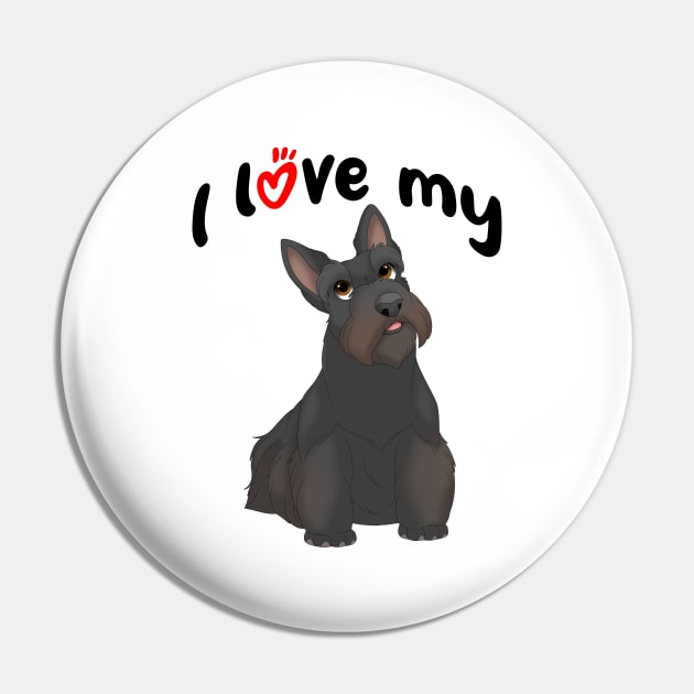 I Love My Black Scottish Terrier Dog Pin by millersye