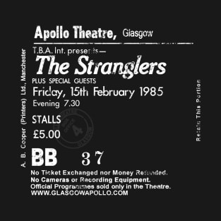 The Stranglers Tuesday 15th of February 1985 Glasgow Apollo UK Tour Ticket Repro T-Shirt