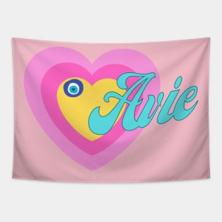 Avie in Colorful Heart Illustration Tapestry