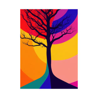 Lonely Tree Under a Rainbow Night Sky - Vibrant Colored Whimsical - Abstract Minimalist Bright Colorful Nature Poster Art of a Leafless Branches T-Shirt