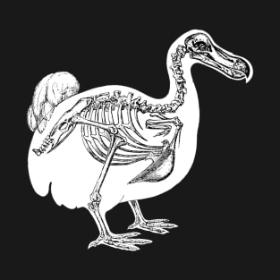 black and White Skeleton and Outline of Dodo Bird T-Shirt