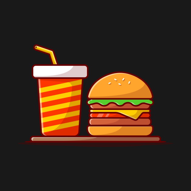 Disover Burger And Soda Cartoon Vector Icon Illustration (10) - Burger - T-Shirt