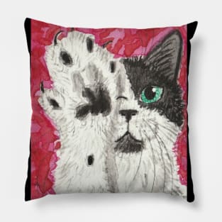 Hi black white cat watercolor painting Pillow