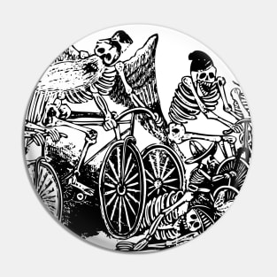 Calavera Cyclists | Day of the Dead | Dia de los Muertos | Skulls and Skeletons | Vintage Skeletons | Black and White | Pin