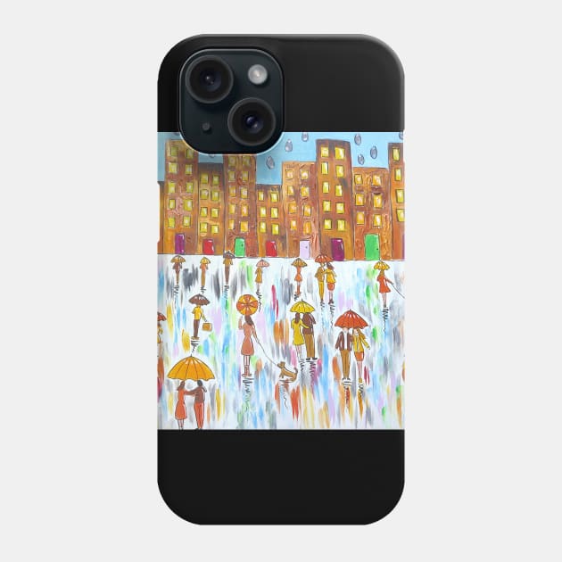 Huge Raindrops falling on Colourful Umbrellas Phone Case by Casimirasquirkyart