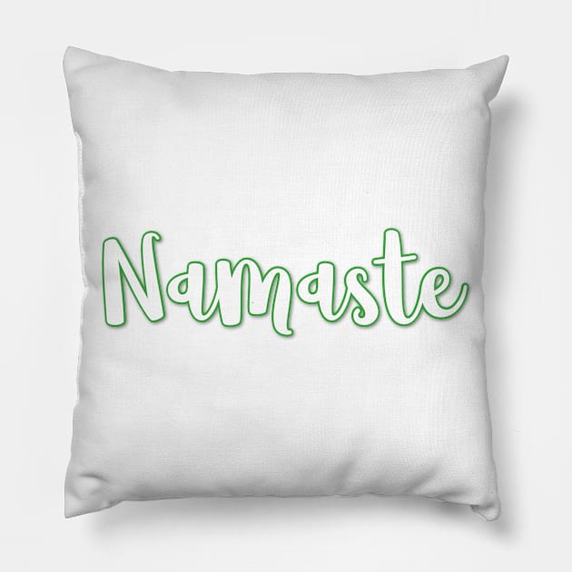 Green Namaste Cute Yoga Greeting Design Pillow by DesignsbyZazz