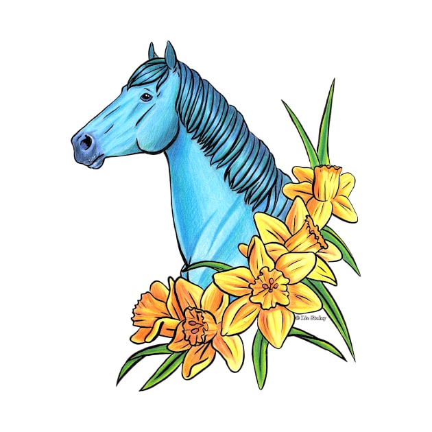 Aquamarine Horse with Daffodil Flowers by lizstaley