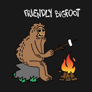 Friendly Bigfoot Grilling Marshmallows At A Campfire (White) T-Shirt