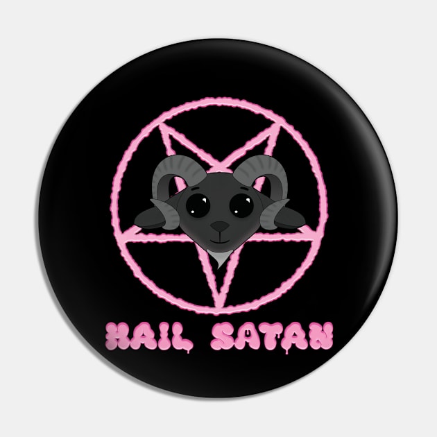 Cute Goat says Hail Satan Pin by Strangers With T-Shirts