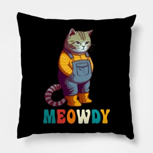 Funny Cat Farmer Meme Meow Howdy Meowdy Pillow