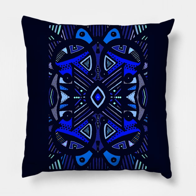 Midnight Blue African Abstract Design Pillow by Tony Cisse Art Originals