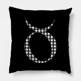 Taurus Zodiac Horoscope Symbol in Black and White Gingham Pattern Pillow