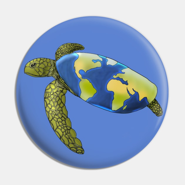 Save the Turtles / Save the Planet / Turtles Holding the Earth Pin by Lunar Scrolls Design