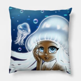 African American Girl and Jellyfish Pillow