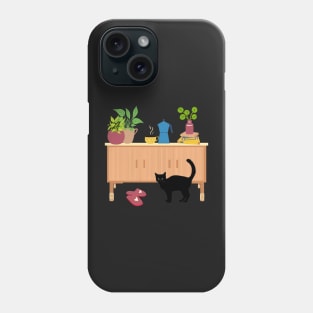 Black cat in the living room Phone Case