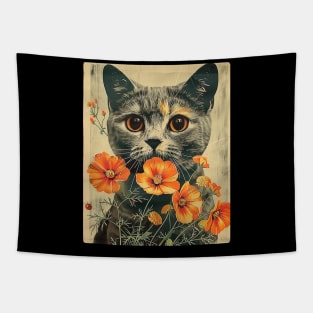 Scottish Fold Cat Flowers Photo Funny Cat Lover Gift Idea Tapestry