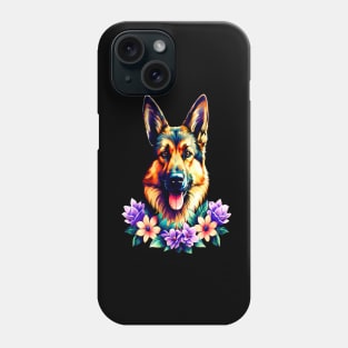 German Shepherd Dog Surrounded by Beautiful Spring Flowers Phone Case