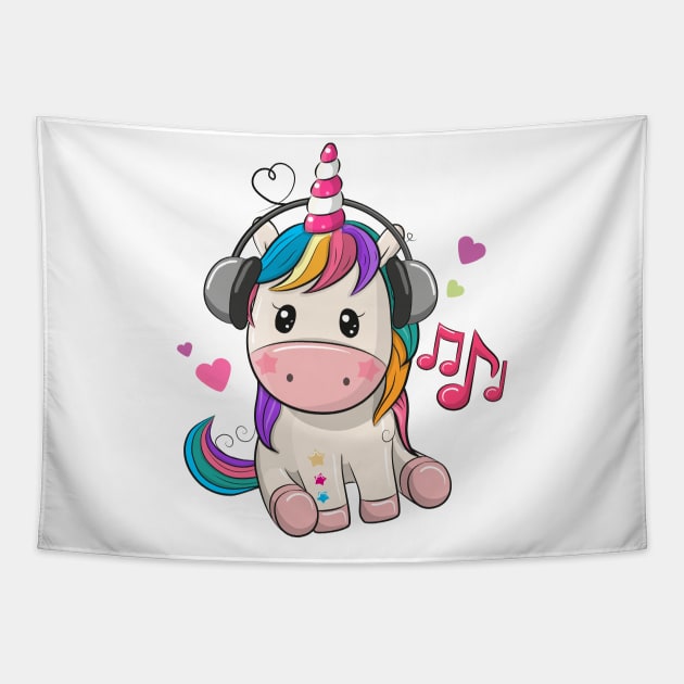 Cute unicorn with headphones. Very beautiful design for kids. Tapestry by Reginast777