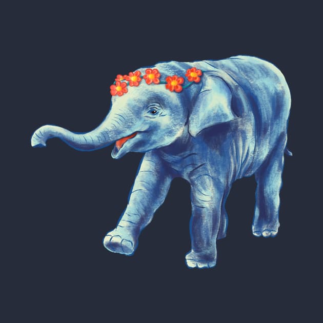 Cute Elephant With Wreath Of Flowers by Boriana Giormova