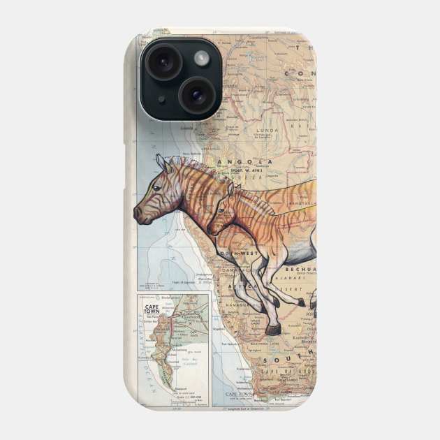 Quagga Horses on Map Phone Case by lizstaley