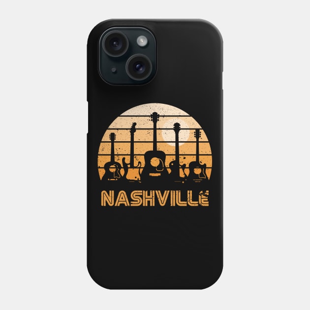 Retro Sunset Nashville Guitars Phone Case by rojakdesigns