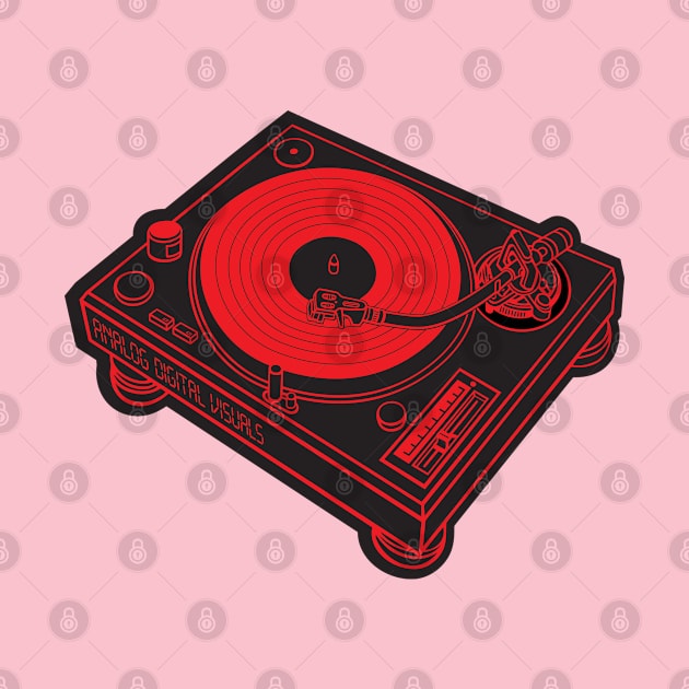Turntable (Red Lines + Black Drop Shadow) Analog / Music by Analog Digital Visuals