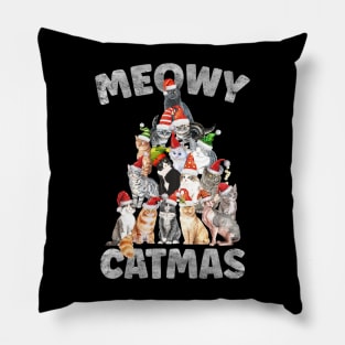 Meowy Catmas Santa Hat Cat Christmas Tree Pillow