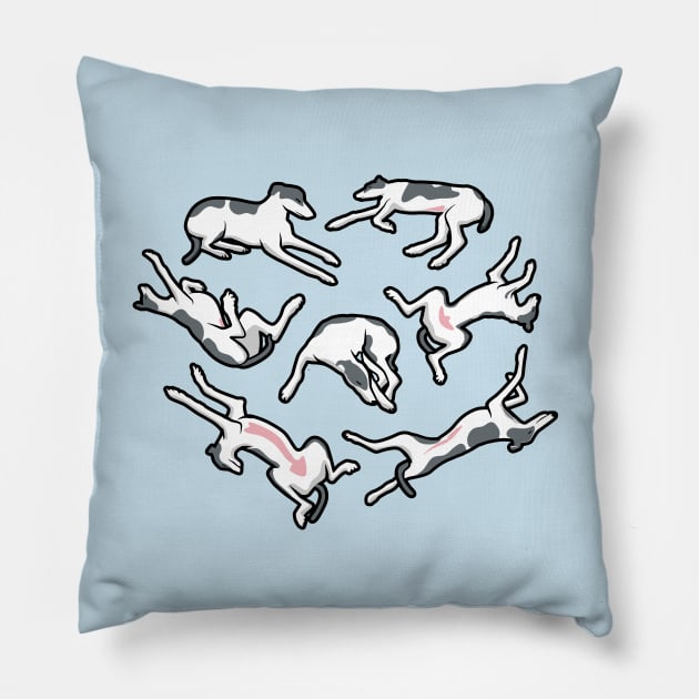 Funny Sleeping Greyhounds Pillow by propellerhead