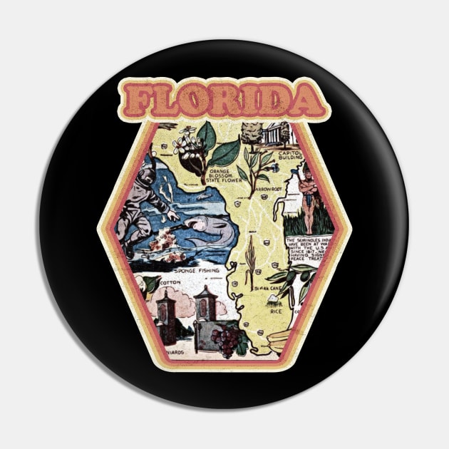 Vintage Retro 1970's Florida State Comic Book Style Pin by Joaddo